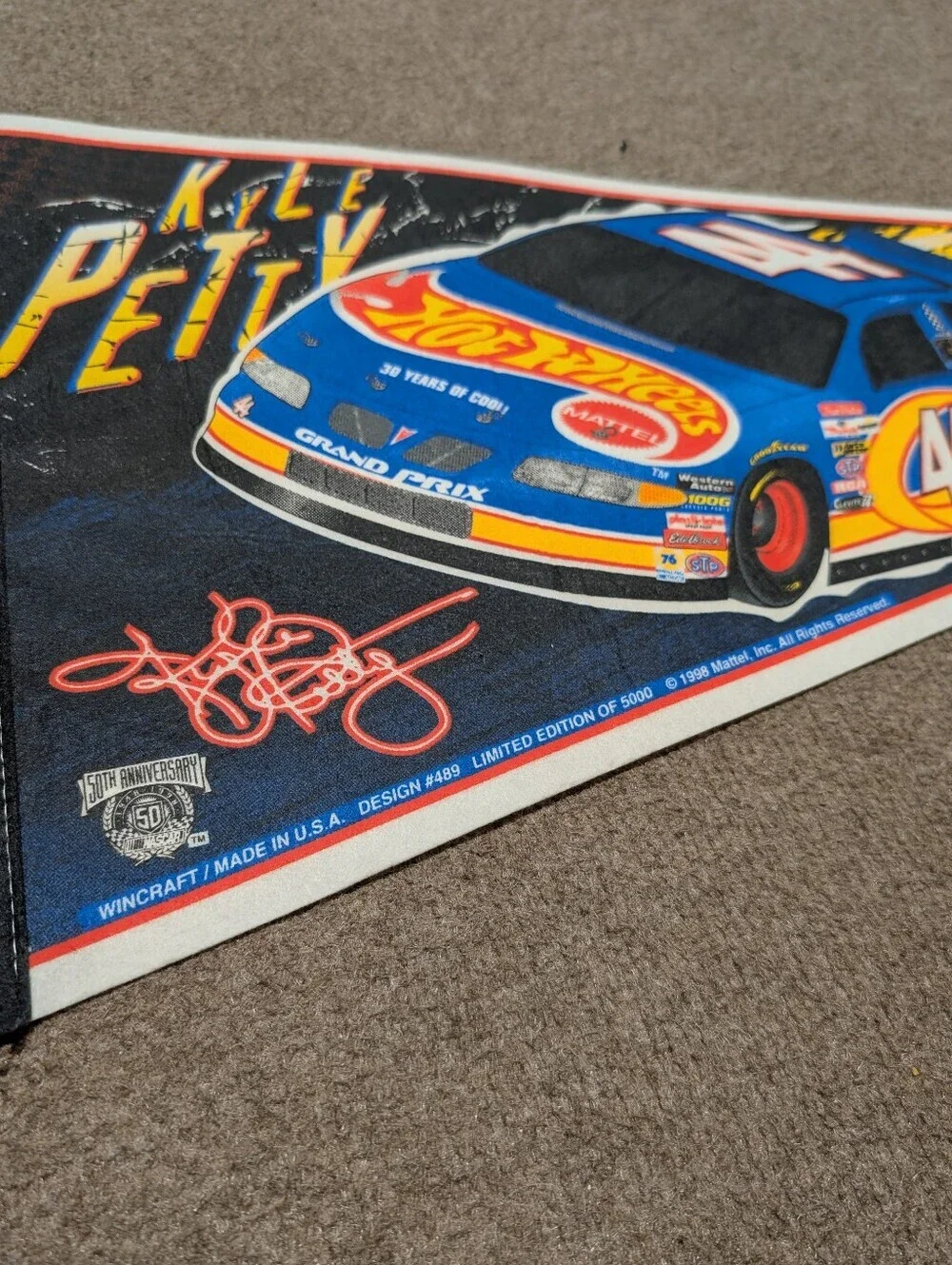Vintage Kyle Petty Hot Wheels NASCAR Pennant